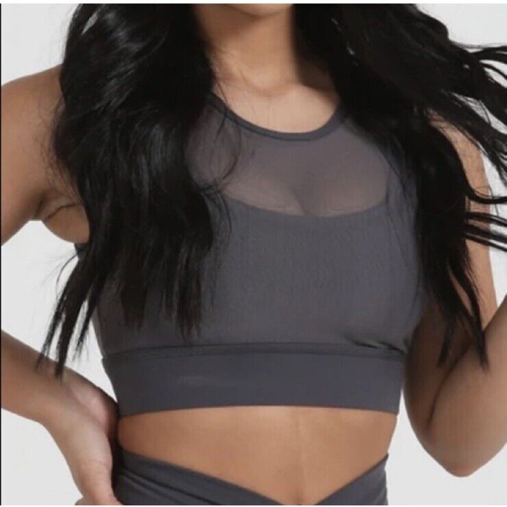 For The Peach Grey Mesh Padded High Support Impact Gym Bra Double Layer Size XL